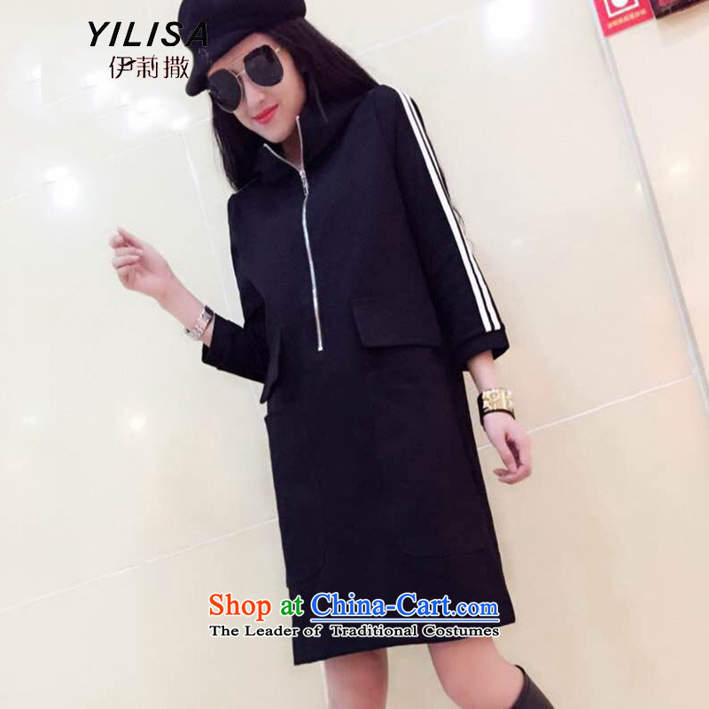 Elizabeth sub-to increase women's code 2015 new autumn and winter very casual freight services thick MM long sweater dresses K385 black 3XL, Elizabeth YILISA (sub-) , , , shopping on the Internet