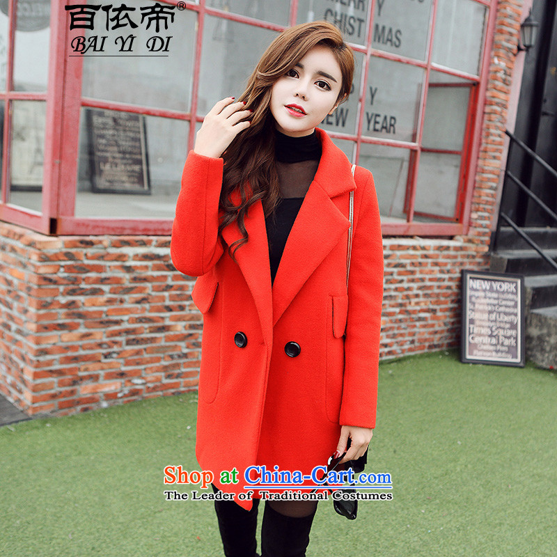 In accordance with the child so hundred jacket for autumn and winter 2015 new Korean Couture fashion in the long, thin graphics OL a wool coat 1518 RED PEPPER M