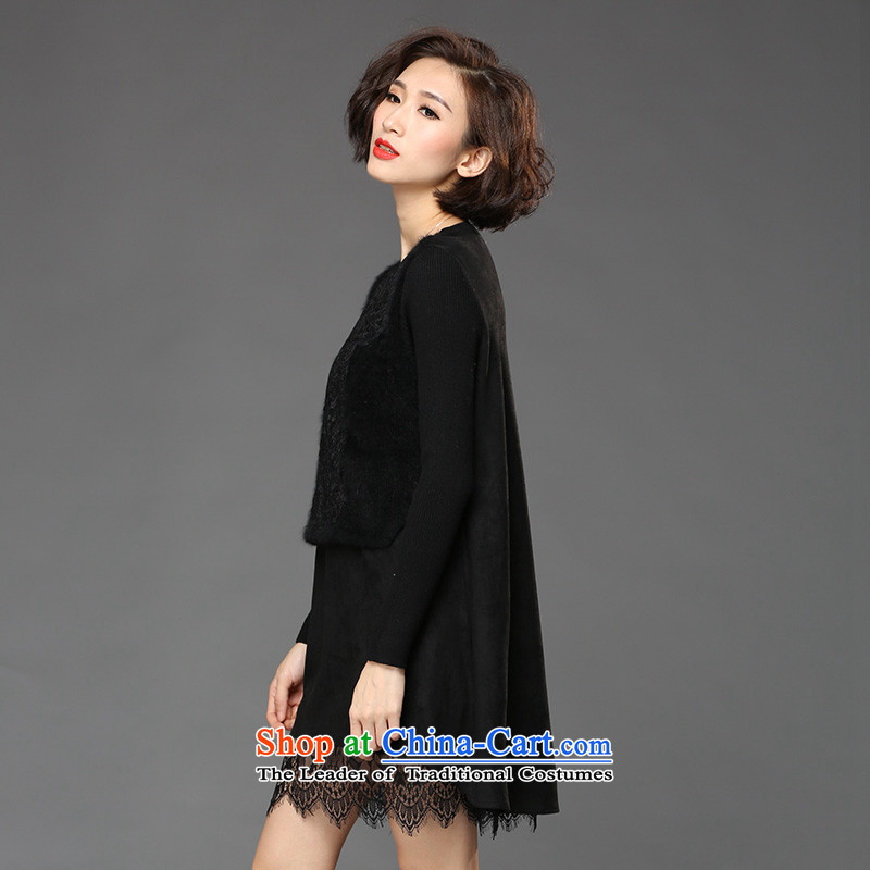 The law prohibited, 2015 New Fall/Winter Collections xl women 200 catties thick mm Lace Embroidery stitching elastic woolens pure color temperament Graphics V-Neck thin dresses Black XL, law to Lai (FAFULAI) , , , shopping on the Internet