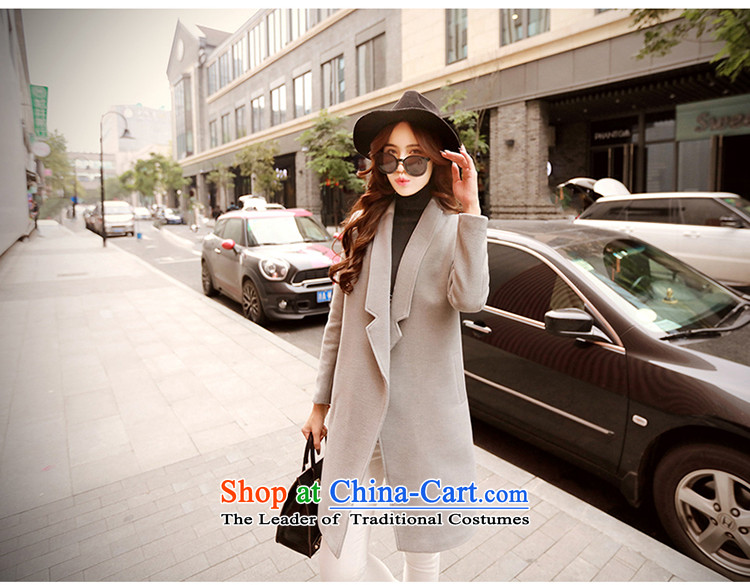 The angel of the 2015 autumn and winter new pure color long-sleeved jacket girl in gross? long version of large Korean lapel coats female a wool coat jacket gray M picture, prices, brand platters! The elections are supplied in the national character of distribution, so action, buy now enjoy more preferential! As soon as possible.