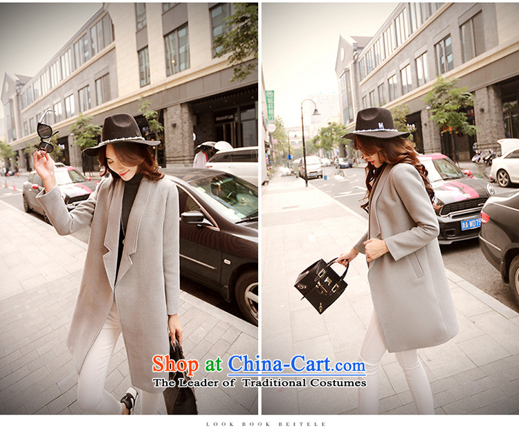 The angel of the 2015 autumn and winter new pure color long-sleeved jacket girl in gross? long version of large Korean lapel coats female a wool coat jacket gray M picture, prices, brand platters! The elections are supplied in the national character of distribution, so action, buy now enjoy more preferential! As soon as possible.