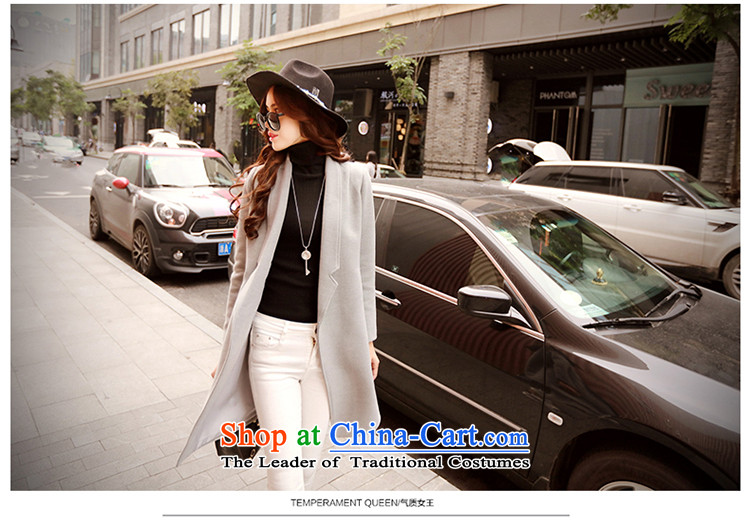 The angel of the 2015 autumn and winter new pure color long-sleeved jacket girl in gross? long version of large Korean lapel coats female a wool coat jacket gray M picture, prices, brand platters! The elections are supplied in the national character of distribution, so action, buy now enjoy more preferential! As soon as possible.