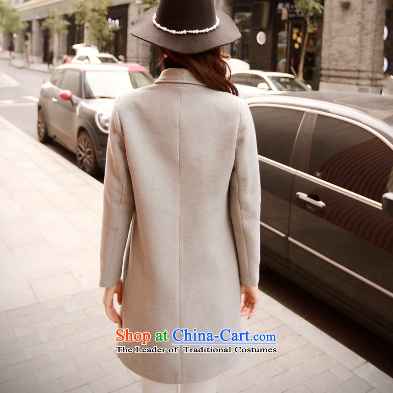 The angel of the 2015 autumn and winter new pure color long-sleeved jacket girl in gross? long version of large Korean lapel coats female a wool coat jacket , gray, M, the Angel (naluoqi) , , , shopping on the Internet