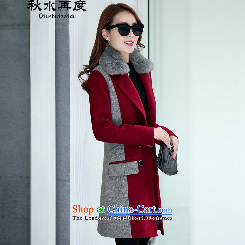 Once again we get gross coats female Sau San video thin temperament collar woolen coat female long with true card rabbit hair for cherry red XL, once again has been pressed on swordmakers Shopping