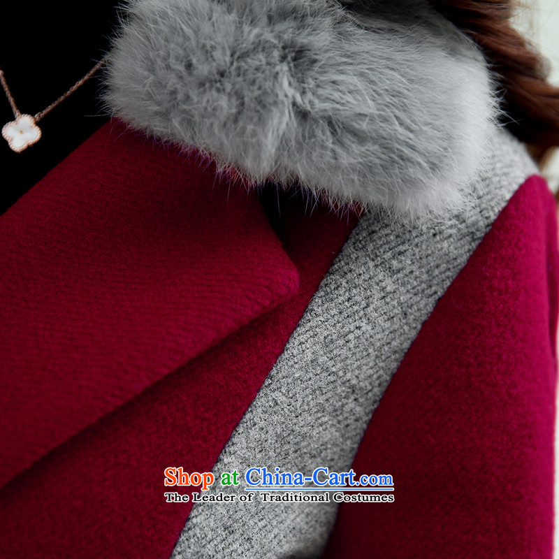 Once again we get gross coats female Sau San video thin temperament collar woolen coat female long with true card rabbit hair for cherry red XL, once again has been pressed on swordmakers Shopping