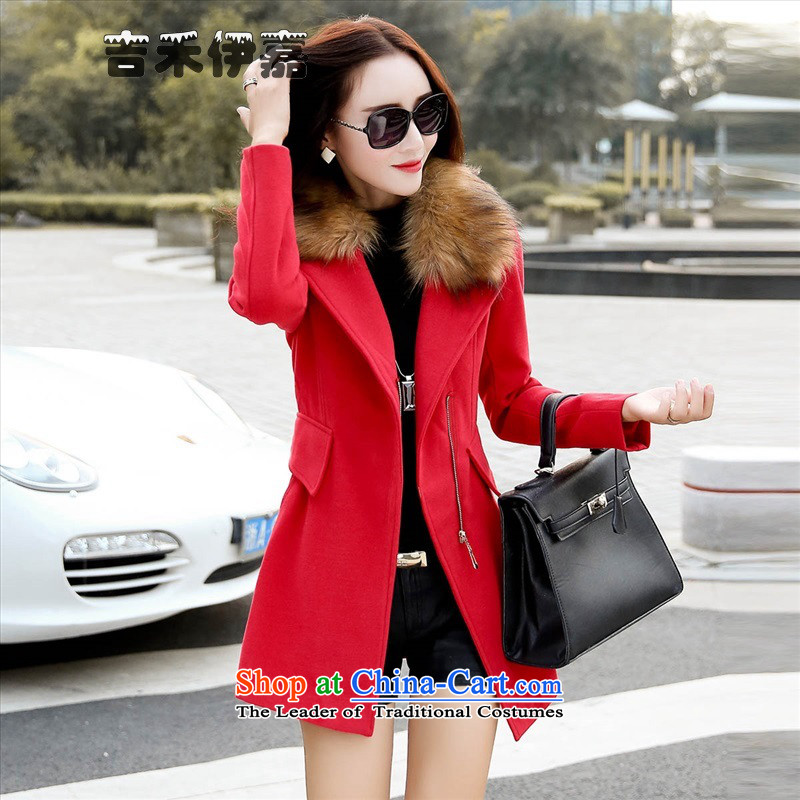 Gil Wo Ika gross? Women 2015 winter coats new large Korean Sau San Wild hair for long a wool coat, RedL