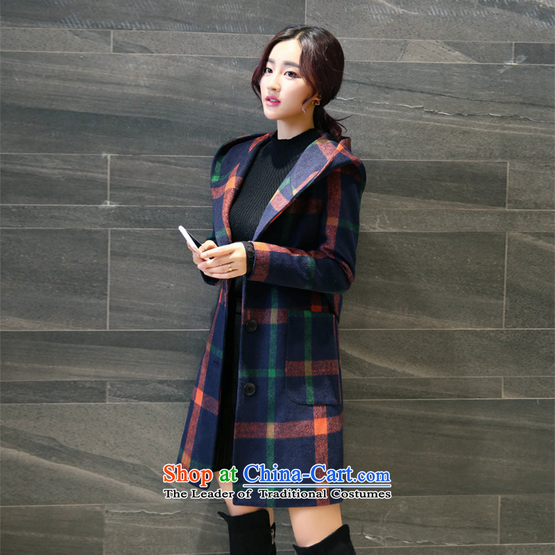 2015 Autumn and winter new Korean version long cap gross Ball Grid Jacket coat? red and yellow grid , L, Kano KANUOSIQI Ki (Cisco) , , , shopping on the Internet