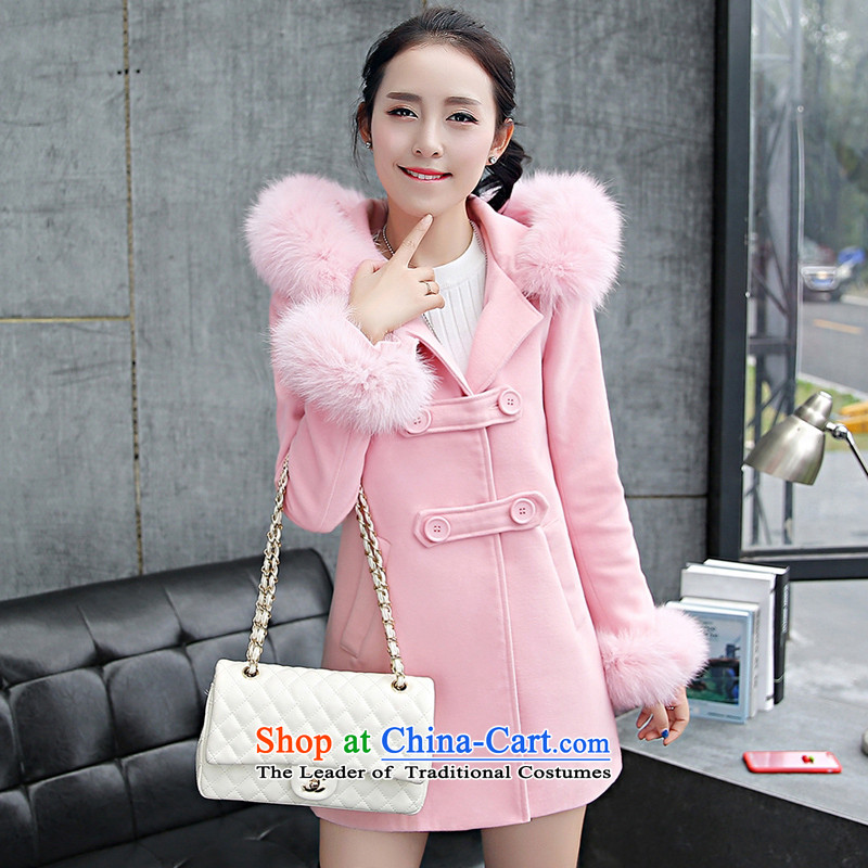 2015 winter clothing New Sau San with cap for fresh really fox gross a wool coat8618 forpinkM