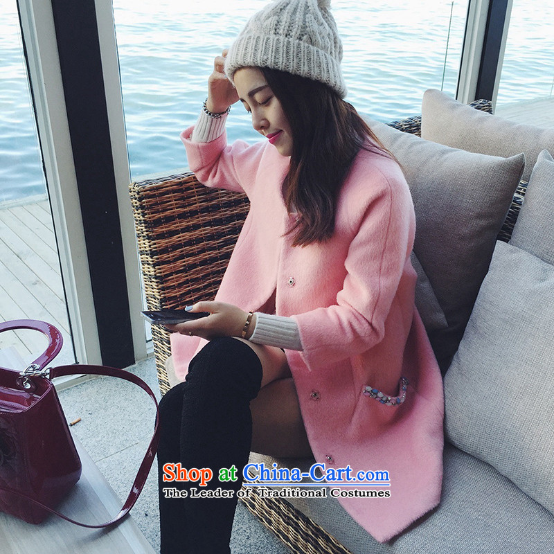 2015 winter clothing new round-neck collar? coats single row type pocket clip holding the nail in the Pearl River Delta long coats?11916 gross??pink?XL