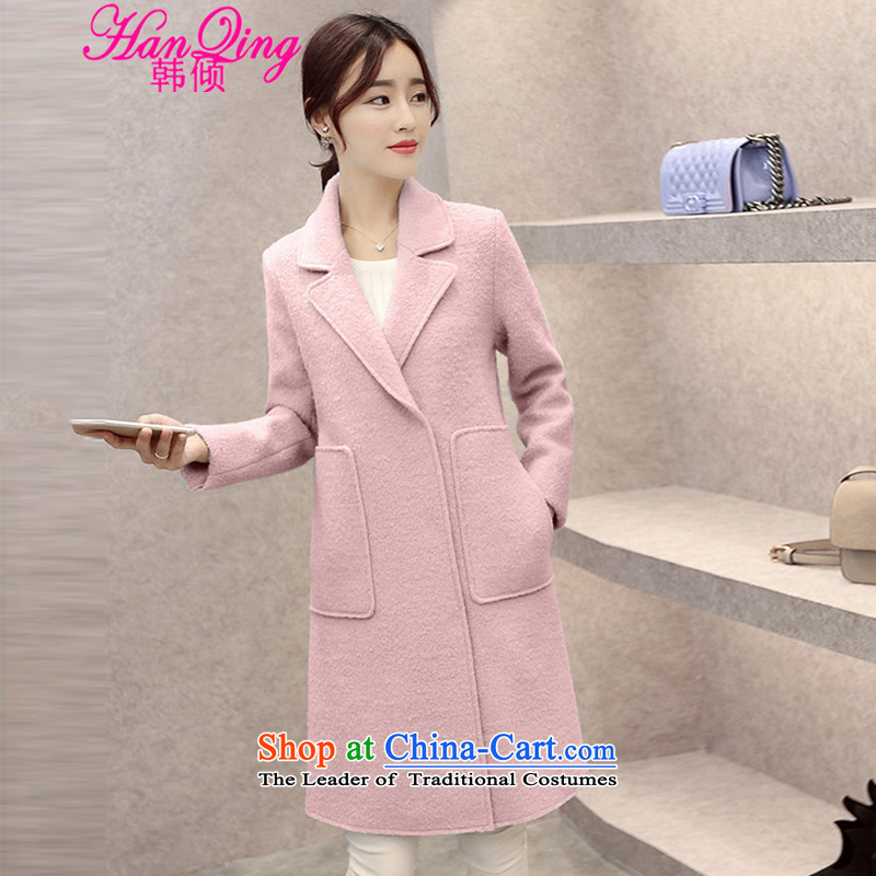 _hanqing dumping_ won 2015 winter clothing new Korean Sau San video in temperament han bum thin long jacket coat gross? Gimpo International pink?M