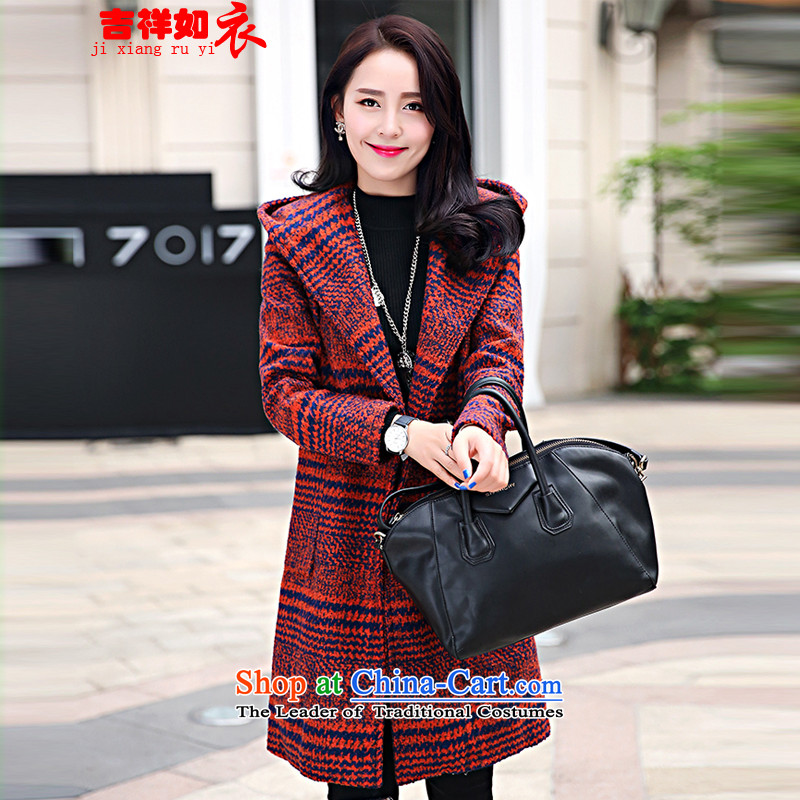 As clothing and auspicious gross female autumn and winter coats?_ Autumn 2015 for women Korean version of Sau San with cap gross? coats of female 8518A REDL