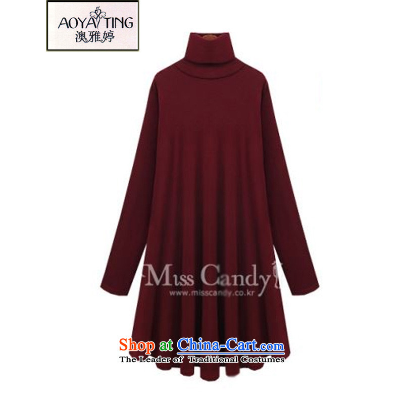 O Ya-ting to increase women's code 2015 autumn and winter new thick mm thin knitting sweater, forming the graphics female high-collar plain suits skirts 62.51 wine red?XL 105-128 recommends that you Jin