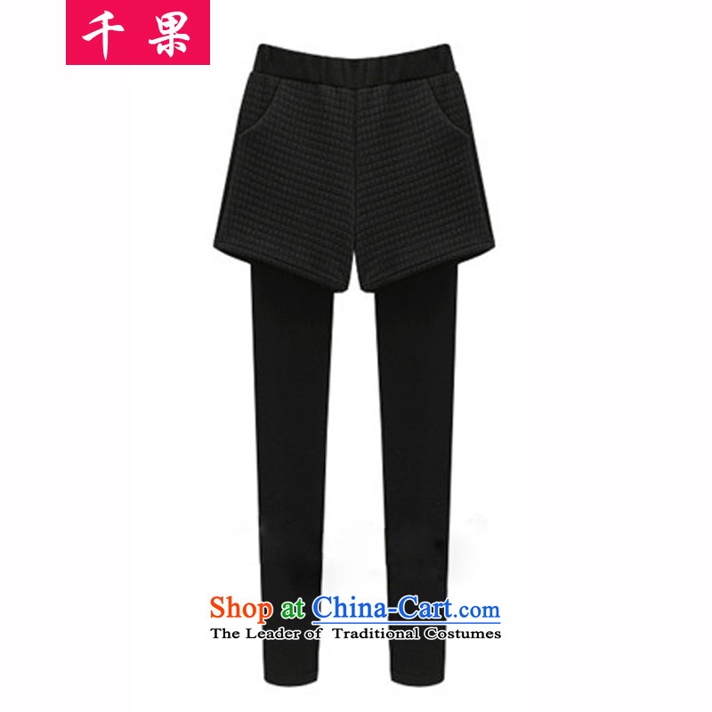 Thousands of fruit to Europe and the autumn and winter xl women leave two video thin solid skort trousers shorts thick npc code outside the thin wear long trousers graphics package and trouser press 6 289 Black?XXL