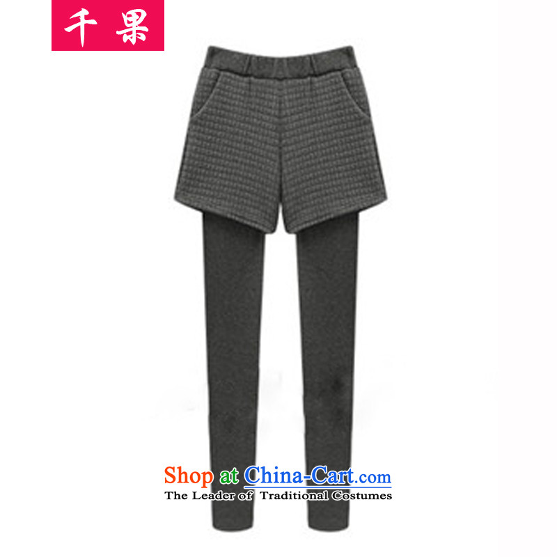 Thousands of fruit to Europe and the autumn and winter xl women leave two video thin solid skort trousers shorts thick npc code outside the thin wear long trousers graphics package and trouser press 6 289 Black XXL, QIANGUO fruit (thousands) , , , shoppin