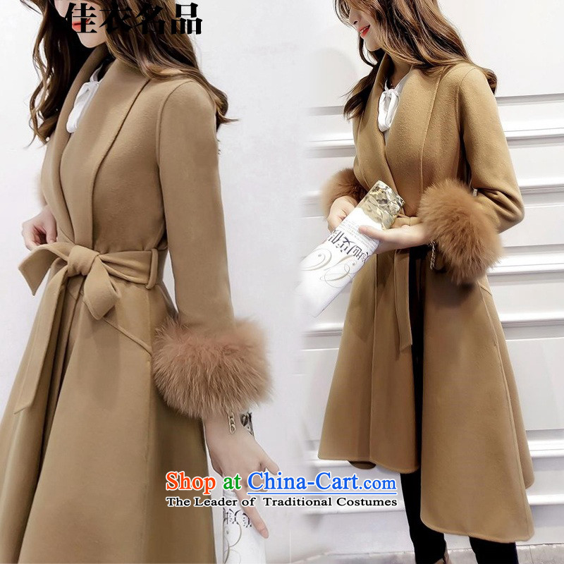 Better, Yi 2015 winter new Korean fashion v-neck autumn and winter coats that? long hair? jacket M8521 Sau San khaki coat of better L, , , , shopping on the Internet