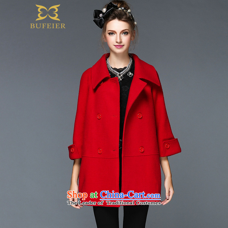 The Princess's 2015 winter coats new wool? female trendy code loose video thin double-a jacket Q088 RED?L