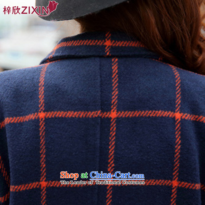 Tsz Yan 2015 new Korean autumn and winter coats in gross? long large segments of the gross flows in women's coat? Q066 blue grid , L, Tsz Yan Shopping on the Internet has been pressed.