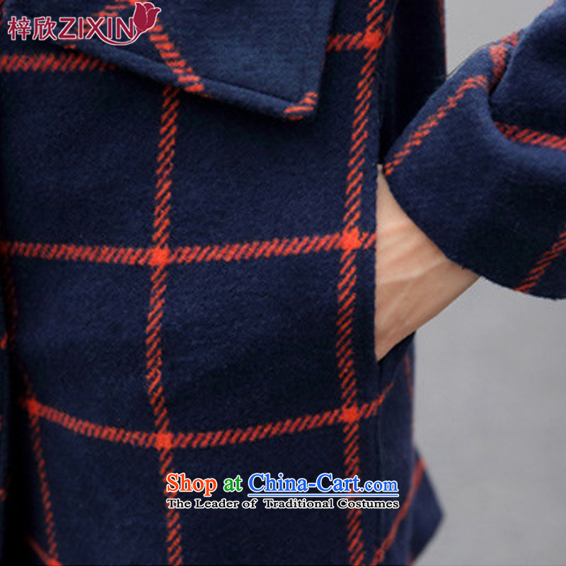 Tsz Yan 2015 new Korean autumn and winter coats in gross? long large segments of the gross flows in women's coat? Q066 blue grid , L, Tsz Yan Shopping on the Internet has been pressed.