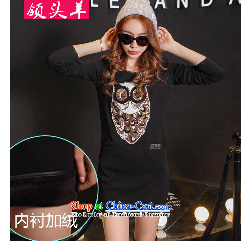 Leader in the autumn and winter 2015 large western new women to increase wear long-sleeved shirt thick MM embroidery owl plus lint-free thick female black skirt 3XL recommendations 140-160 characters that leader (lingtouyang) , , , shopping on the Internet