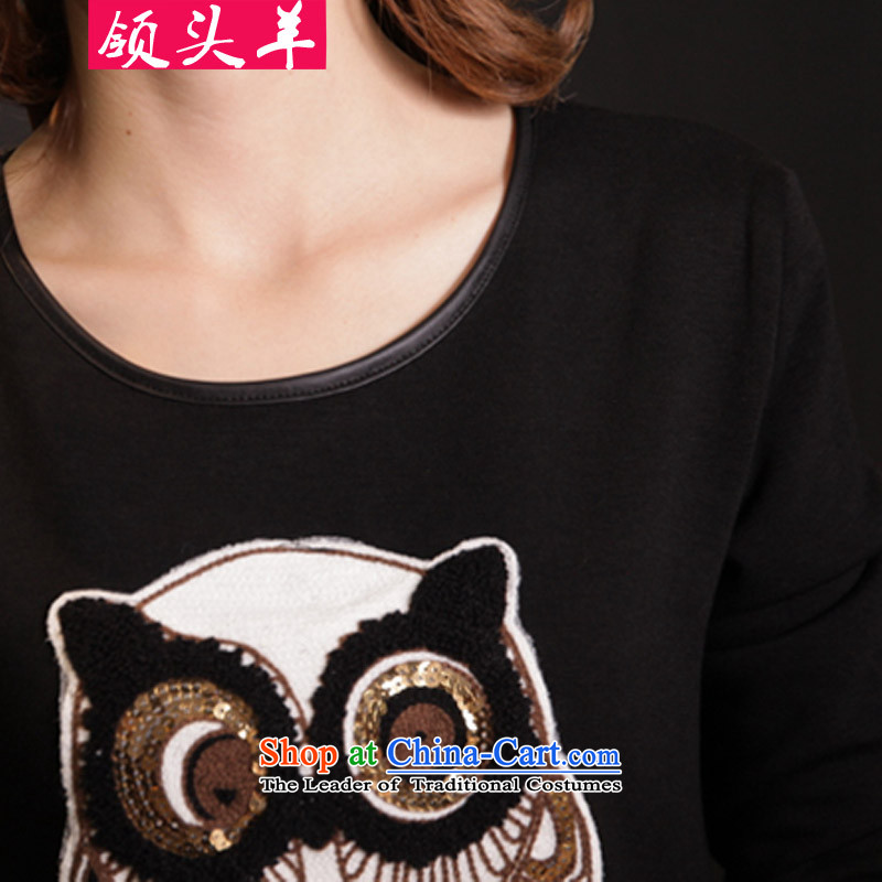 Leader in the autumn and winter 2015 large western new women to increase wear long-sleeved shirt thick MM embroidery owl plus lint-free thick female black skirt 3XL recommendations 140-160 characters that leader (lingtouyang) , , , shopping on the Internet