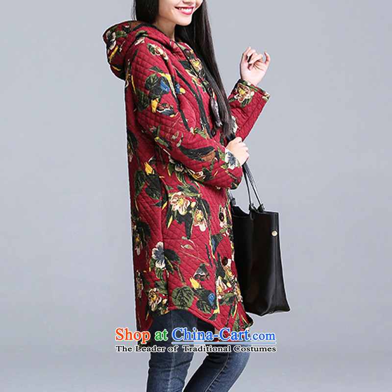 Amy Hui 2015 autumn and winter new Korean version of national women's large wind in long cotton loose stamp folder with cap cotton coat jacket  , L-US$ 92.9 Red Hui , , , shopping on the Internet