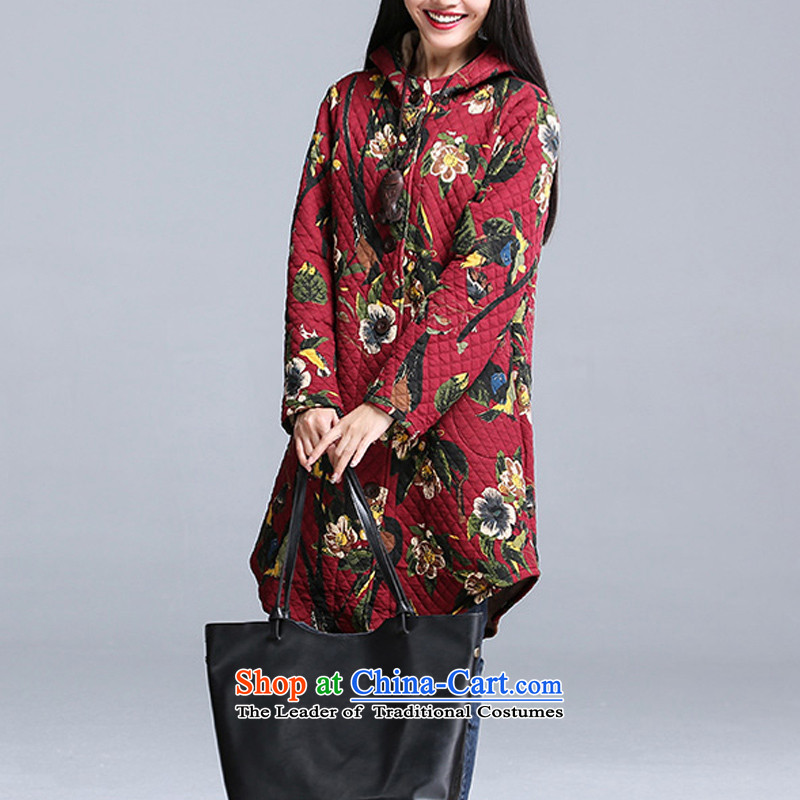 Amy Hui 2015 autumn and winter new Korean version of national women's large wind in long cotton loose stamp folder with cap cotton coat jacket  , L-US$ 92.9 Red Hui , , , shopping on the Internet