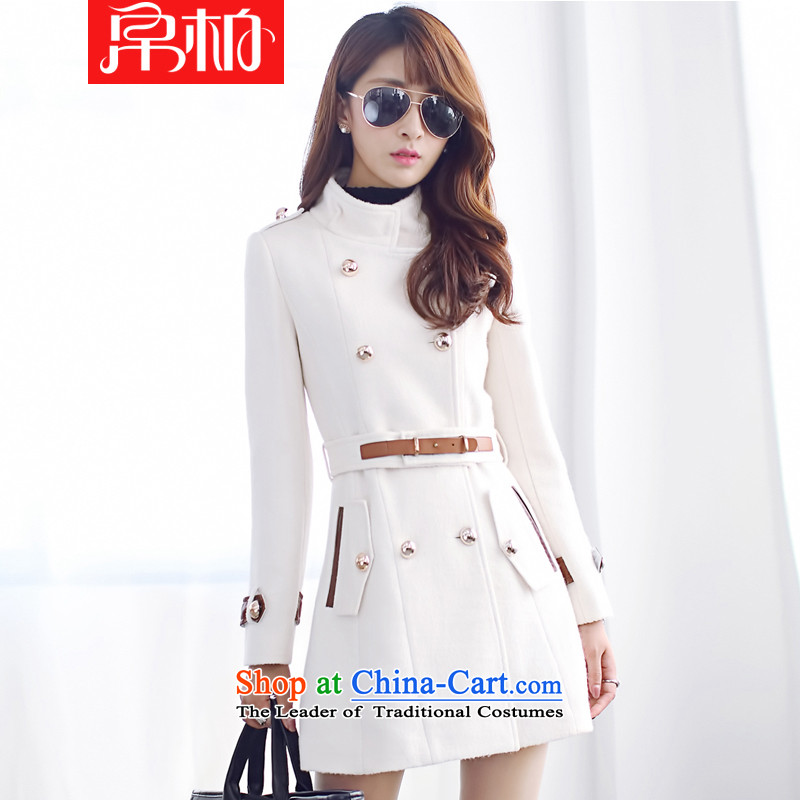 8Pak 2015 new products in the autumn and winter long double-collar able jacket coat? female hair white S