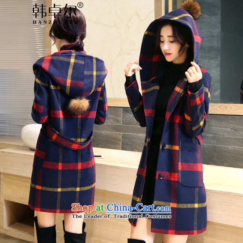 Korea's 2015 autumn and winter New England Preppy cap latticed X4086 gross? jacket RED M