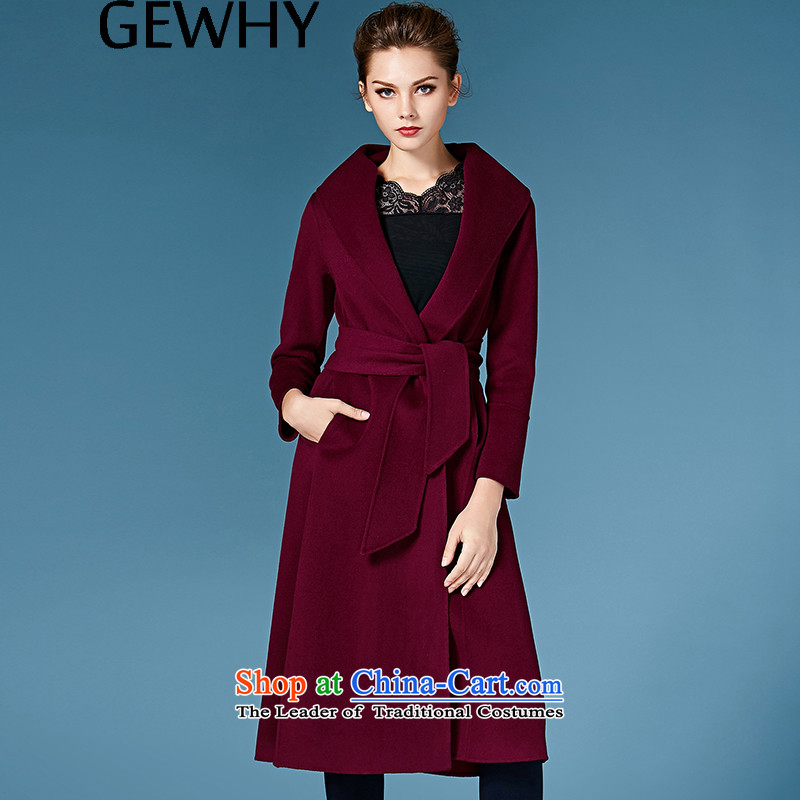 ??Double-side-Cashmere GEWHY coats female hair fall_winter coats? Western new products in the long strap a wool coat female aubergine?L