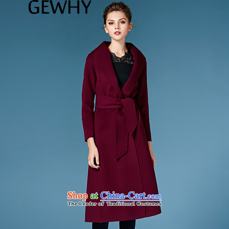   Double-side-Cashmere GEWHY coats female hair fall/winter coats? Western new products in the long strap a wool coat female aubergine L,GEWHY,,, shopping on the Internet
