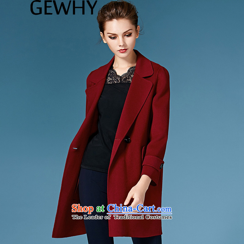 2015 Autumn and winter GEWHY new non-duplexing cashmere overcoat female hair? jacket 158089 wine red L,GEWHY,,, shopping on the Internet