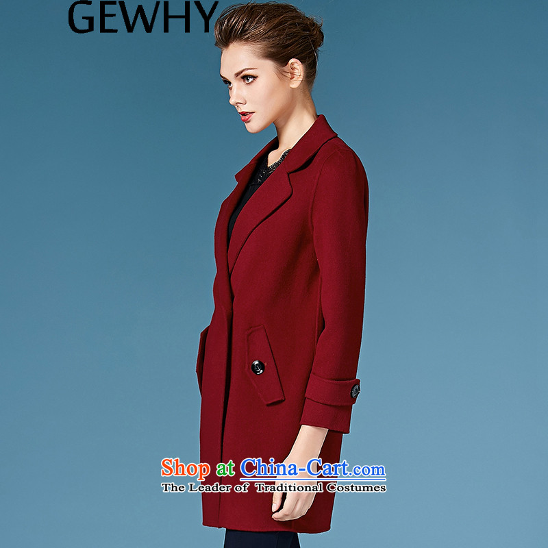 2015 Autumn and winter GEWHY new non-duplexing cashmere overcoat female hair? jacket 158089 wine red L,GEWHY,,, shopping on the Internet