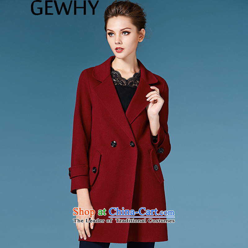 2015 Autumn and winter GEWHY new non-duplexing cashmere overcoat female hair? jacket 158089 wine red L,GEWHY,,, shopping on the Internet