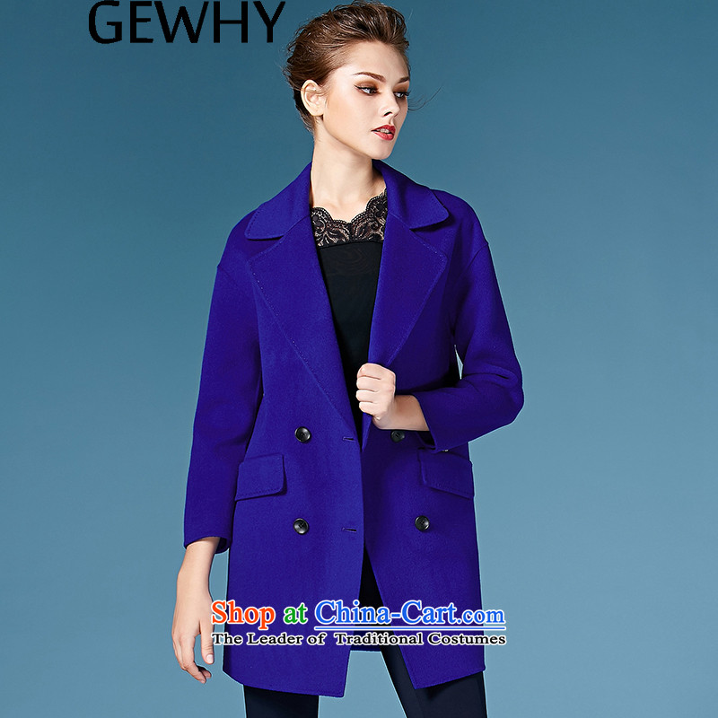 2015 Autumn and winter GEWHY new non-duplexing cashmere overcoat jacket in gross? long hair? coats female western sapphire blue L,GEWHY,,, shopping on the Internet