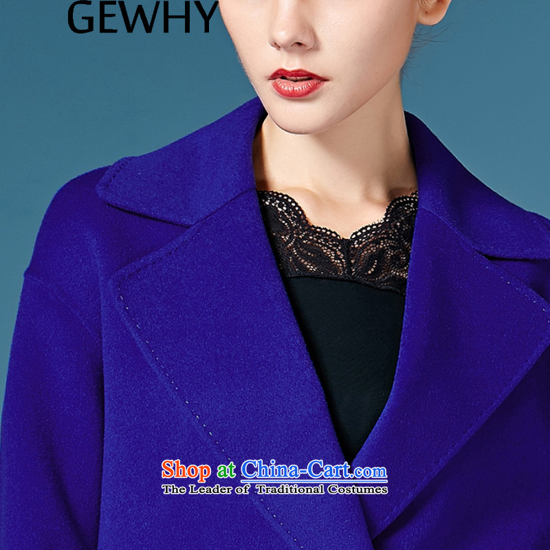 2015 Autumn and winter GEWHY new non-duplexing cashmere overcoat jacket in gross? long hair? coats female western sapphire blue L,GEWHY,,, shopping on the Internet