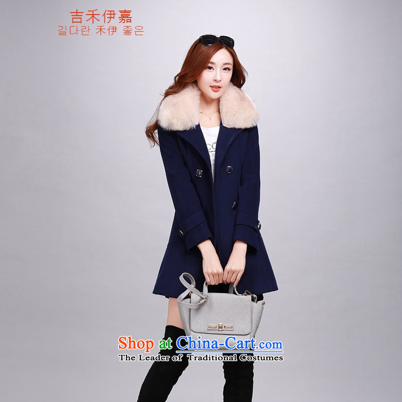 Gil Wo Ika gross? Version Korean female jacket long winter for women a wool coat girl with gross collar navy plus cotton M Gil Wo Ika shopping on the Internet has been pressed.