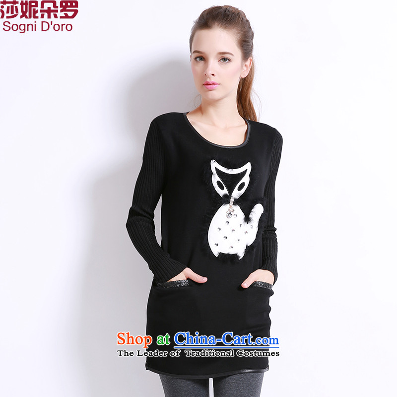 The latte macchiato, Shani to xl women's long-sleeved T-shirt with lint-free thick warm thick mm autumn and winter graphics thin coat T-shirt 13388 Black?4XLL- pre-sale within 3 days of the Shipment
