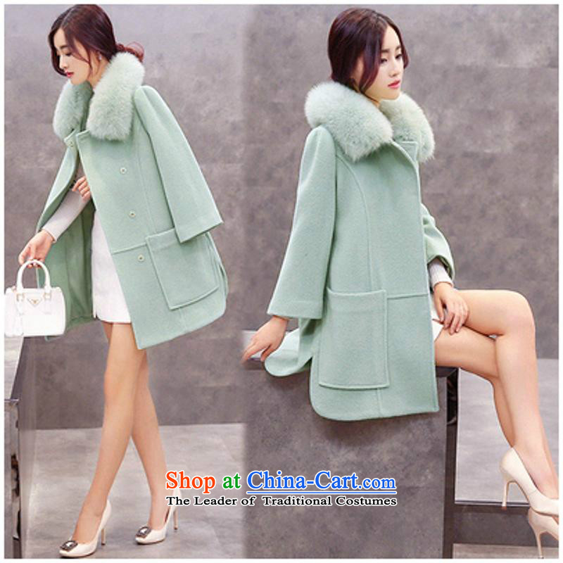 Sin has 2015 winter clothing new Korean girl in gross? jacket long Fox Nagymaros for Sau San Cashmere wool a wool coat of ground cardamom green M sin has shopping on the Internet has been pressed.
