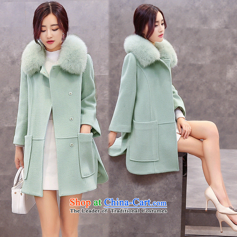 Sin has 2015 winter clothing new Korean girl in gross? jacket long Fox Nagymaros for Sau San Cashmere wool a wool coat of ground cardamom green M sin has shopping on the Internet has been pressed.