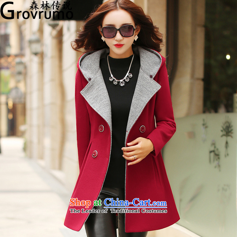 The legend of forests in gross? coats of autumn and winter 2015 new Korean tie cap a gross long-sleeved jacket? female gross Cherry Red , L, Forest Legends (grovrumo) , , , shopping on the Internet