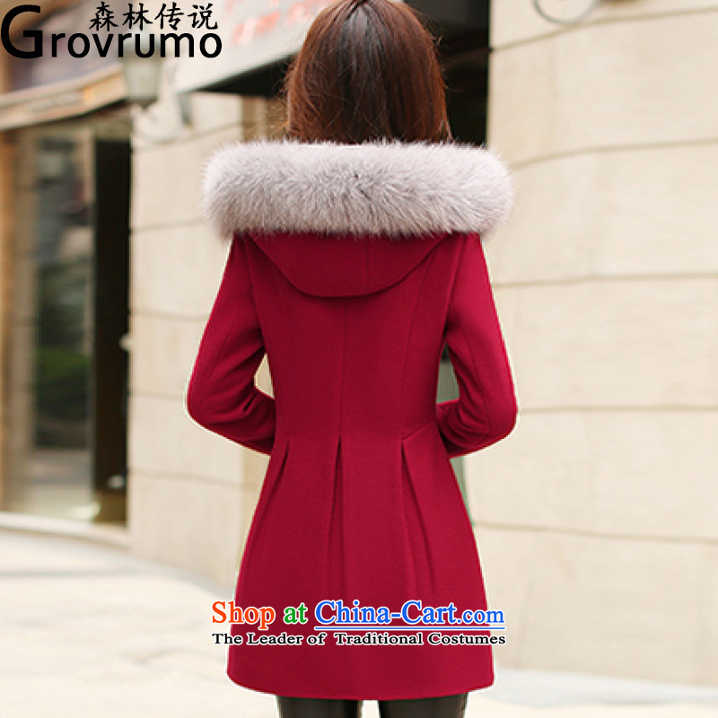 The legend of forests in gross? coats of autumn and winter 2015 new Korean tie cap a gross long-sleeved jacket? female gross Cherry Red , L, Forest Legends (grovrumo) , , , shopping on the Internet