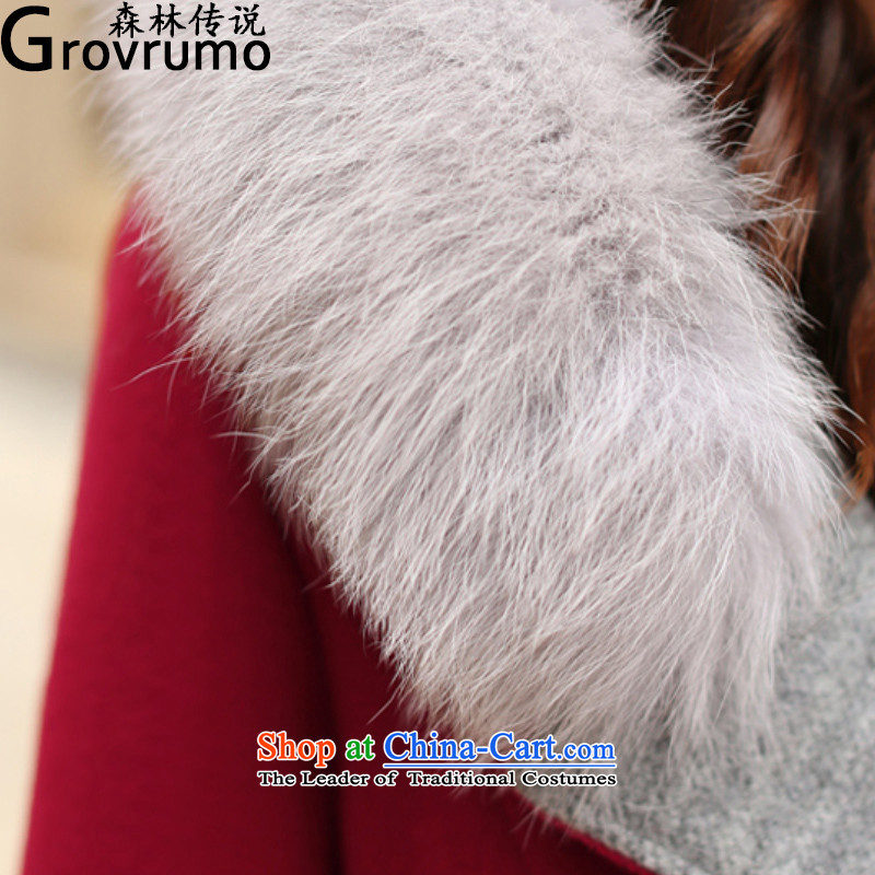 The legend of forests in gross? coats of autumn and winter 2015 new Korean tie cap a gross long-sleeved jacket? female gross Cherry Red , L, Forest Legends (grovrumo) , , , shopping on the Internet