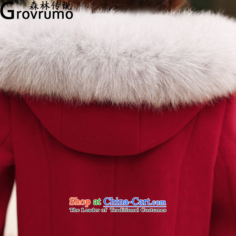 The legend of forests in gross? coats of autumn and winter 2015 new Korean tie cap a gross long-sleeved jacket? female gross Cherry Red , L, Forest Legends (grovrumo) , , , shopping on the Internet