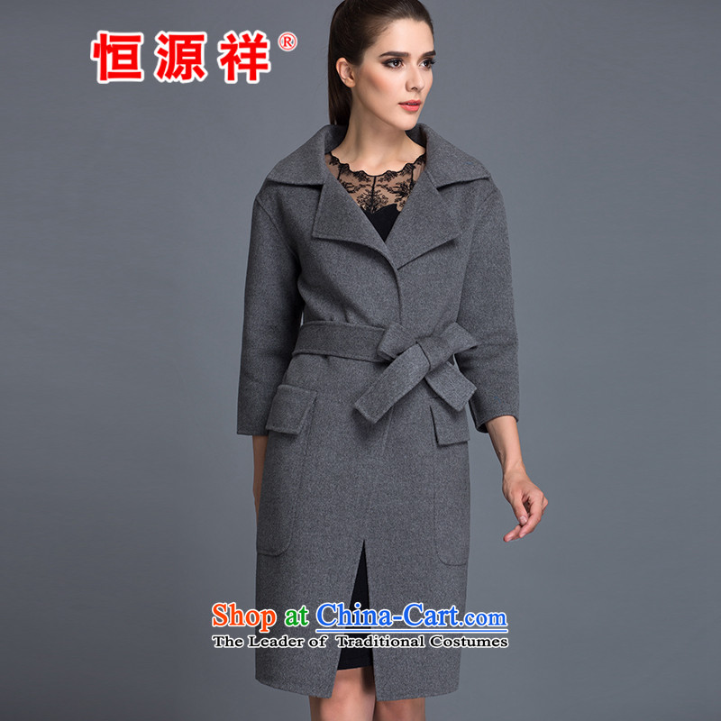 Hengyuan Cheung women wool double-side COAT 2015 autumn and winter new Korean version of the fleece jacket is long dark gray M