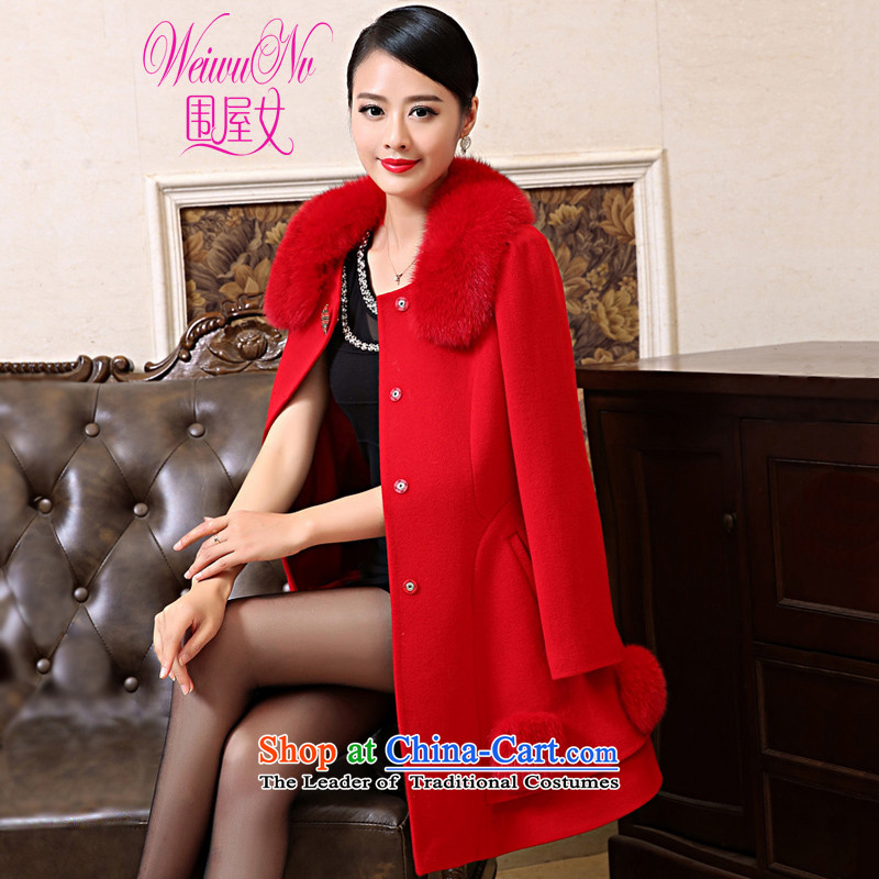 Wai House female 2015 Women's gross fox washable wool coat modern luxury cashmere? coats of red jacket 4XL