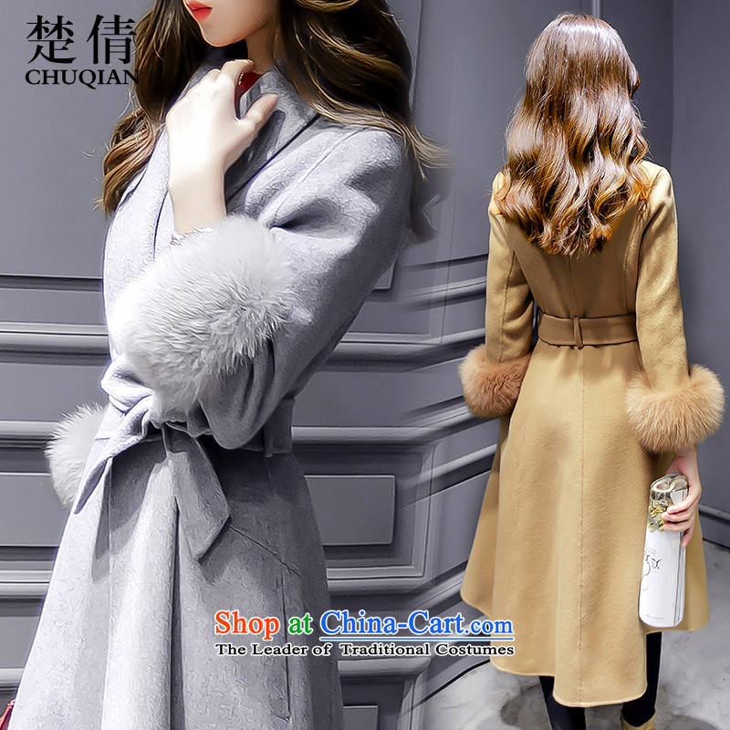 Chu Chien  2015 winter new Korean version of v-neck in the stylish long hair? jacket of carmine Sau San toner , James Chien (CHUQIAN) , , , shopping on the Internet