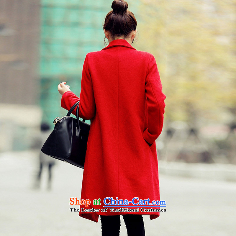 In 2015, at the autumn and winter new Korean female decorated gross? graphics are overcoats in thin long a wool coat WAA RED , L, Yue and shopping on the Internet has been pressed.