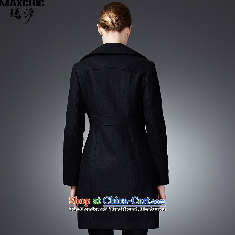 2015 winter Princess Hsichih maxchic simple and stylish spell pu lapel a zipper wool coat female jacket 22692 is black , L, Princess (maxchic Hsichih shopping on the Internet has been pressed.)