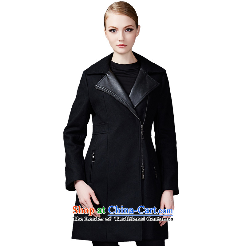 2015 winter Princess Hsichih maxchic simple and stylish spell pu lapel a zipper wool coat female jacket 22692 is black , L, Princess (maxchic Hsichih shopping on the Internet has been pressed.)