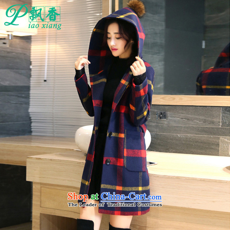 Scented Winter 2015 new elegant grid with cap jacket coat V1833 gross? Red and Yellow Tartan S